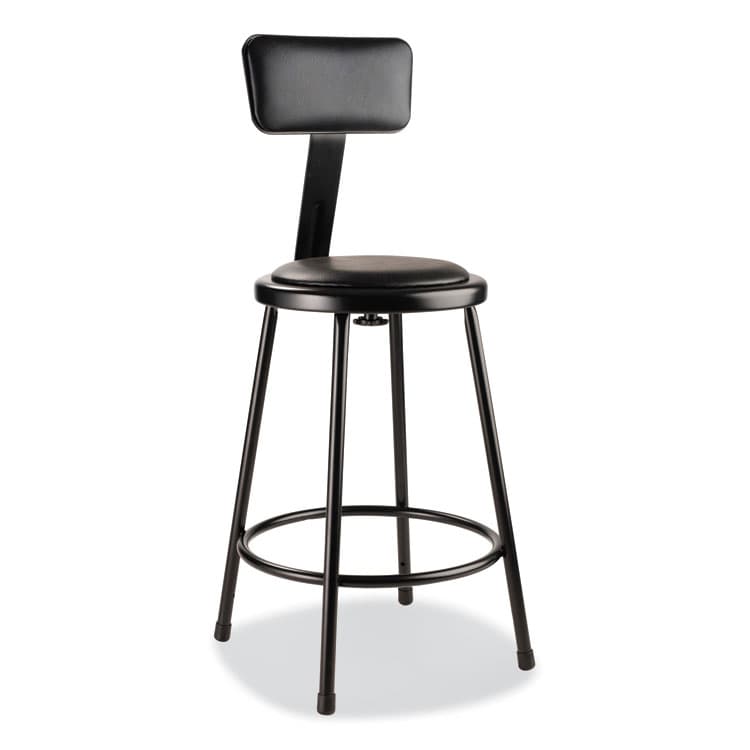 NATIONAL PUBLIC SEATING 6400 Series Heavy Duty Vinyl Padded Stool with Backrest, Supports 300 lb, 24" Seat Height, Black Seat, Black Back, Black Base (NPS6424B10)