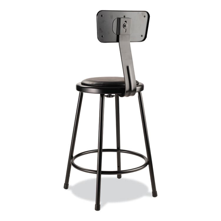 NATIONAL PUBLIC SEATING 6400 Series Heavy Duty Vinyl Padded Stool with Backrest, Supports 300 lb, 24" Seat Height, Black Seat, Black Back, Black Base (NPS6424B10) thumbnail 4