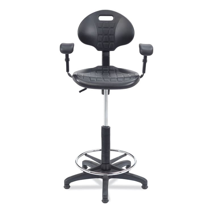 NATIONAL PUBLIC SEATING 6700 Series Adjustable Height Polyurethane Task Stool with Arms, Supports Up to 300 lb, 22" to 32" Seat Height, Black (NPS6722HBA) thumbnail 4