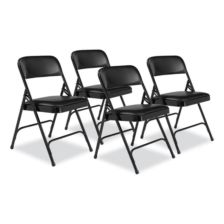 NATIONAL PUBLIC SEATING 1200 Series Premium Vinyl Dual-Hinge Folding Chair, Supports Up to 500 lb, 17.75" Seat Height, Caviar Black, 4/Carton (NPS1210)