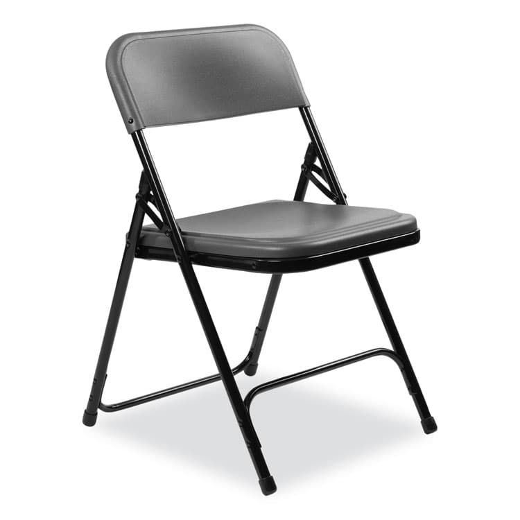 NATIONAL PUBLIC SEATING 800 Series Plastic Folding Chair, Supports Up to 500 lb, 18" Seat Height, Charcoal Seat, Charcoal Back, Black Base, 4/Carton (NPS820) thumbnail 2