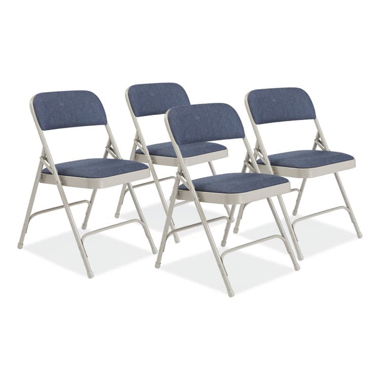 NATIONAL PUBLIC SEATING 2200 Series Fabric Dual-Hinge Premium Folding Chair, Supports Up to 500 lb, Blue Seat, Blue Back, Gray Base, 4/Carton (NPS2205)