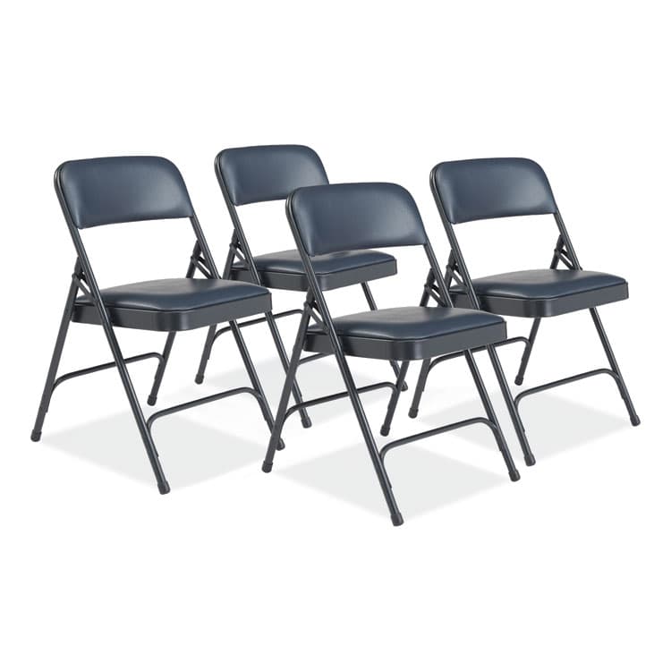 NATIONAL PUBLIC SEATING 1200 Series Vinyl Dual-Hinge Folding Chair, Supports Up to 500 lb, 17.75" Seat Height, Dark Midnight Blue, 4/Carton (NPS1204)