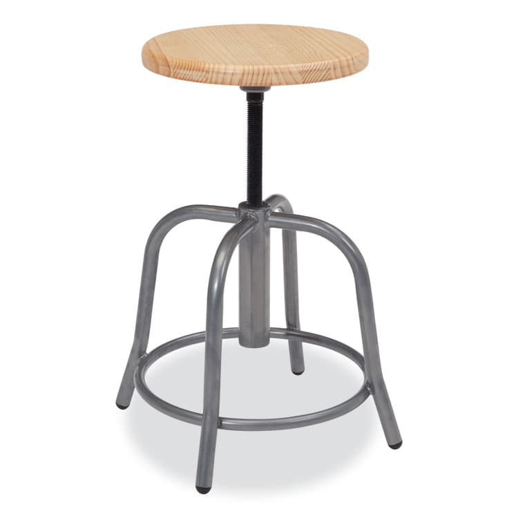 NATIONAL PUBLIC SEATING 6800 Series Height Adjustable Wood Seat Swivel Stool, Supports Up to 300 lb, 19" to 25" Seat Height, Maple Seat, Gray Base (NPS6800W02) thumbnail 2