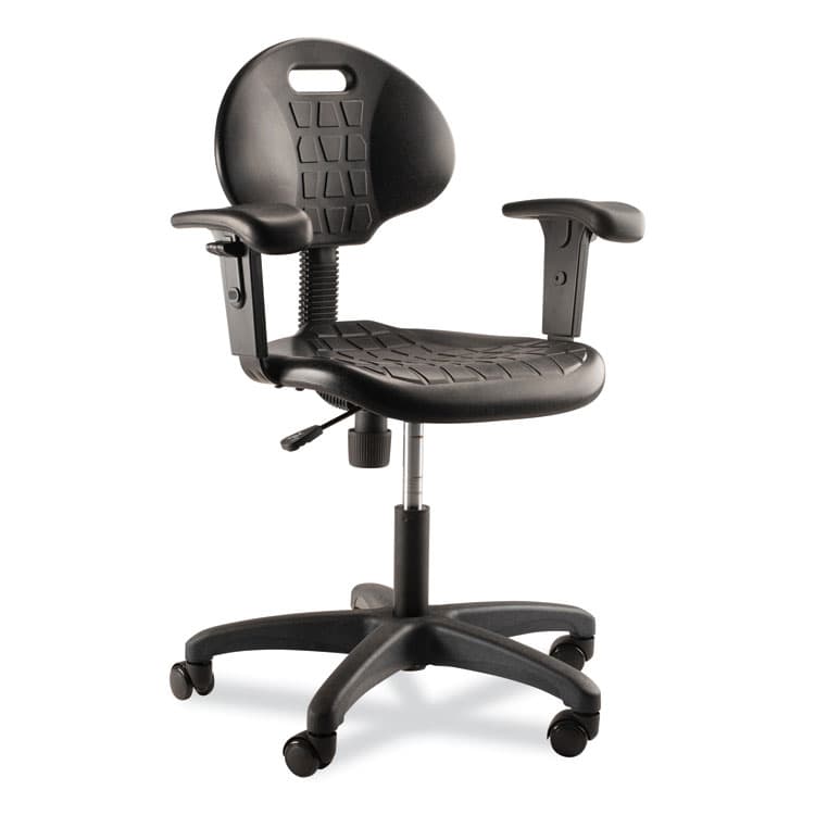 NATIONAL PUBLIC SEATING 6700 Series Polyurethane Adjustable Height Task Chair with Arms, Supports 300 lb, 16" to 21" Seat Height, Black Seat/Base (NPS6716HBA)
