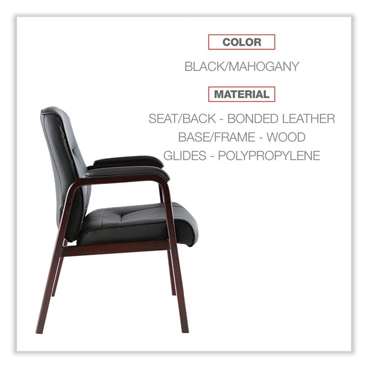 ALERA Alera Madaris Series Bonded Leather Guest Chair with Wood Trim Legs, 25.39" x 25.98" x 35.62", Black Seat/Back, Mahogany Base (ALEMA43ALS10M) thumbnail 3