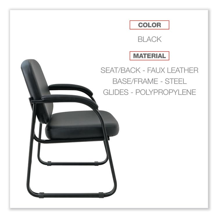 ALERA Alera Genaro Series Faux Leather Half-Back Sled Base Guest Chair, 25" x 24.80" x 33.66", Black Seat, Black Back, Black Base (ALERL43C16) thumbnail 3