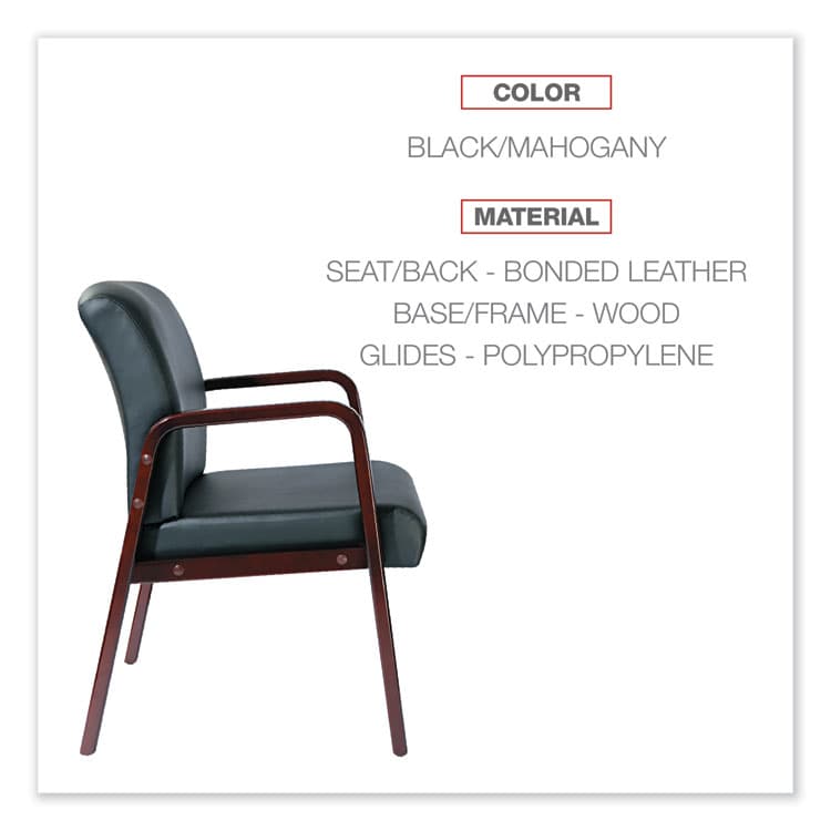 ALERA Alera Reception Lounge WL Series Guest Chair, 24.21" x 24.8" x 32.67", Black Seat, Black Back, Mahogany Base (ALERL4319M) thumbnail 4