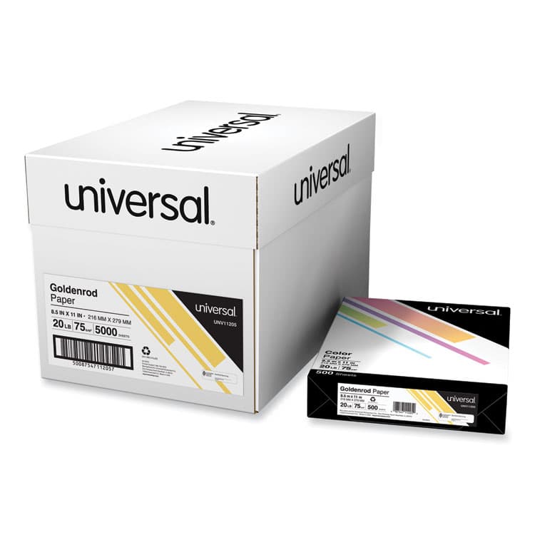 UNIVERSAL OFFICE PRODUCTS Deluxe Colored Paper, 20 lb Bond Weight, 8.5 x 11, Goldenrod, 500 Sheets/Ream, 10 Reams/Carton (UNV11205CT)