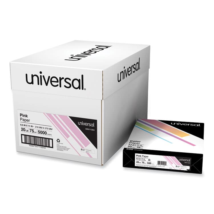 UNIVERSAL OFFICE PRODUCTS Deluxe Colored Paper, 20 lb Bond Weight, 8.5 x 11, Pink, 500 Sheets/Ream, 10 Reams/Carton (UNV11204CT)