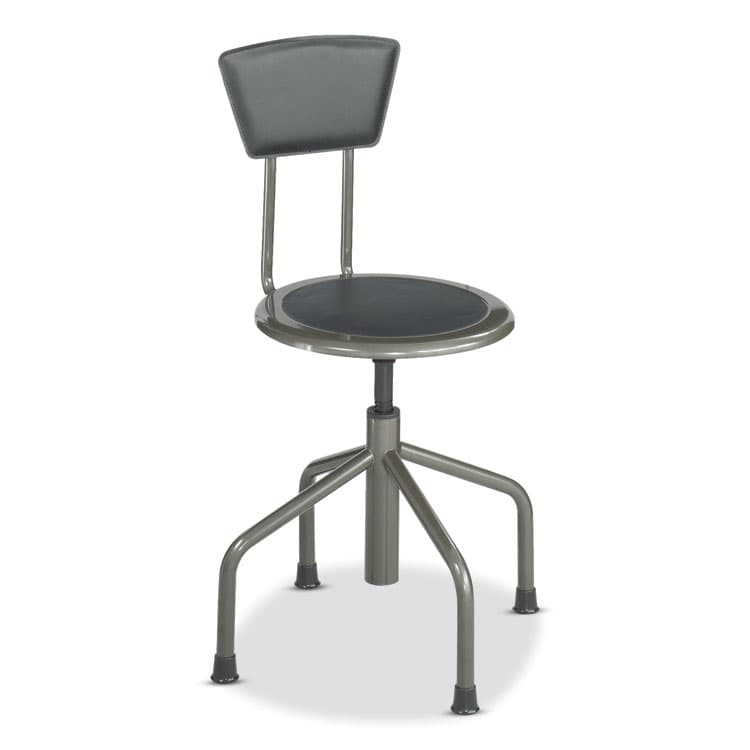 SAFCO PRODUCTS Diesel Low Base Stool with Back, Supports Up to 250 lb, 16" to 22" Seat Height, Black Seat, Black Back, Pewter Base (SAF6668)