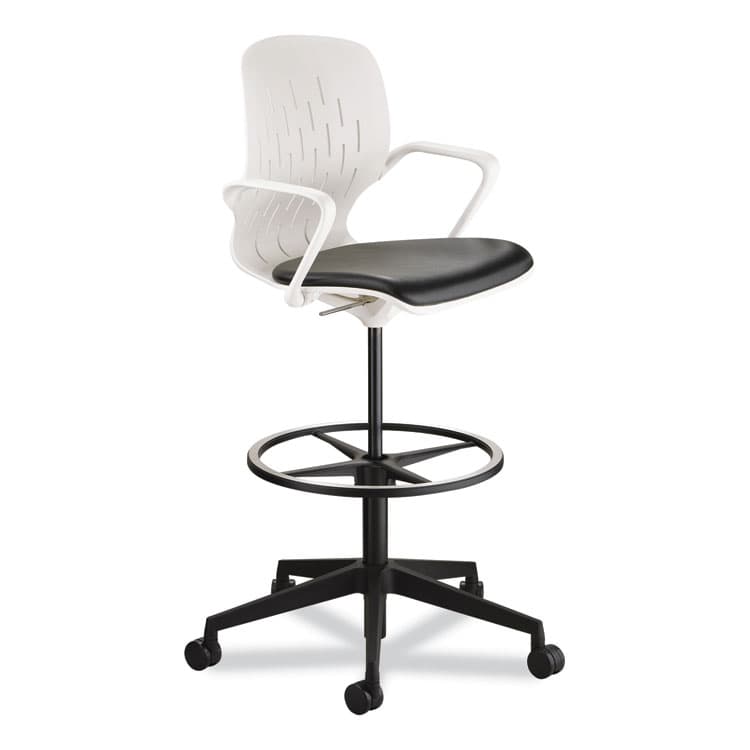 SAFCO PRODUCTS Shell Extended-Height Chair, Supports Up to 275 lb, 22" to 32" Seat Height, Black/White Seat, White Back, Black Base (SAF7014WH)