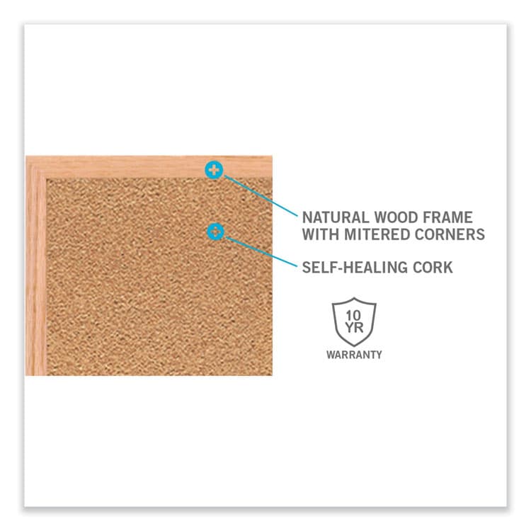 GHENT MANUFACTURING, Natural Cork Bulletin Board with Wood Frame, 36" x 24", Tan Surface, Oak Finished Wood Frame (GHE14231) thumbnail 2