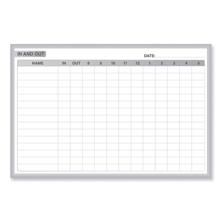 GHENT MANUFACTURING, In/Out Magnetic Whiteboard, Personnel In/Out Tracking Chart, 36" x 24", White/Gray Surface, Satin Aluminum Frame (GHEGRPM301E23)