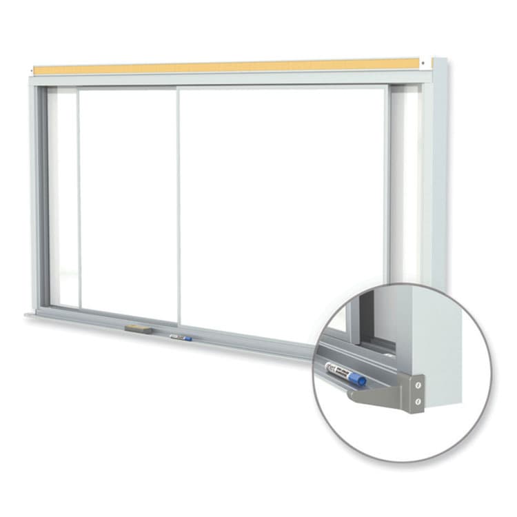 GHENT MANUFACTURING, Horizontal Sliding Porcelain Magnetic Whiteboard, 96" x 48", White Surface, Anodized Aluminum Frame (GHEHSM248) thumbnail 2