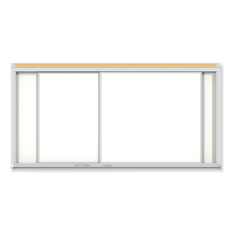 GHENT MANUFACTURING, Horizontal Sliding Porcelain Magnetic Whiteboard, 96" x 48", White Surface, Anodized Aluminum Frame (GHEHSM248)