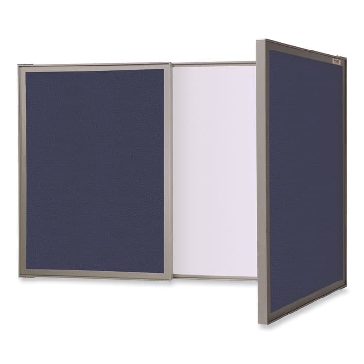 GHENT MANUFACTURING, VisuALL PC Whiteboard Cabinet with Fabric Bulletin Board Exterior Doors, 36" x 24", Blue/White Surface, Satin Aluminum Frame (GHE41301)