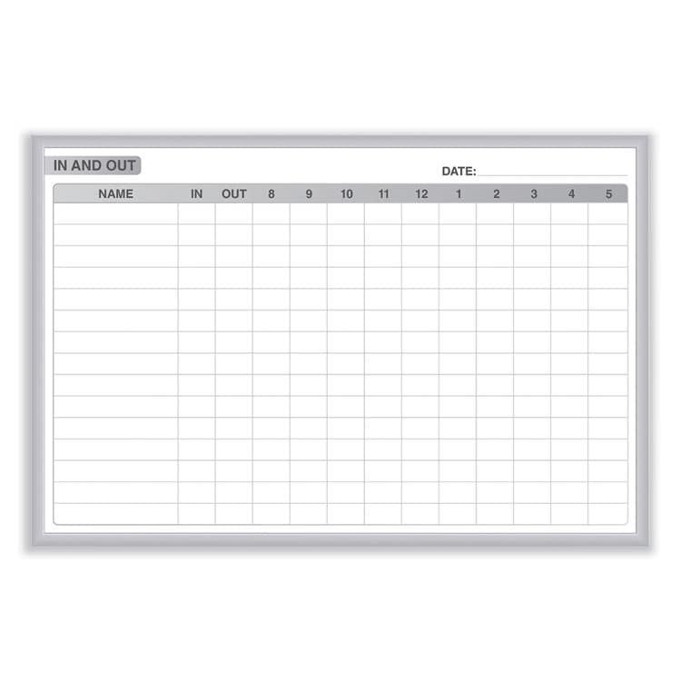 GHENT MANUFACTURING, In/Out Magnetic Whiteboard, Personnel In/Out Tracking Chart, 96.5" x 48.5", White/Gray Surface, Satin Aluminum Frame (GHEGRPM301E48)