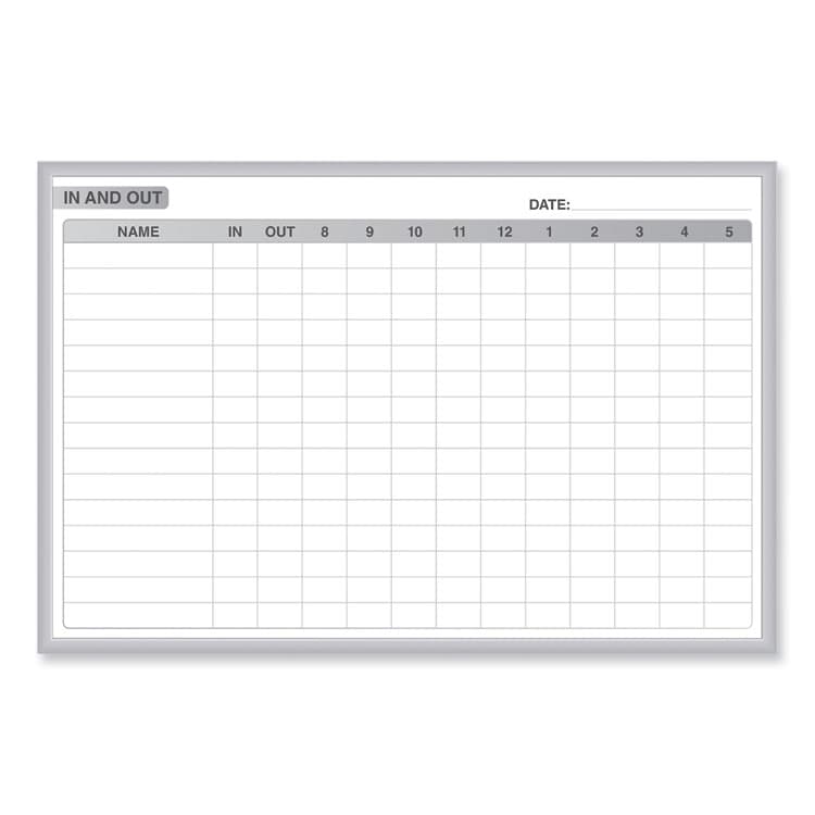 GHENT MANUFACTURING, In/Out Magnetic Whiteboard, Personnel In/Out Tracking Chart, 48.5" x 36.5", White/Gray Surface, Satin Aluminum Frame (GHEGRPM301E34)