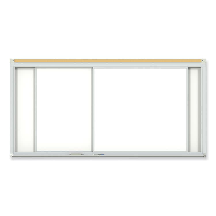 GHENT MANUFACTURING, Horizontal Sliding Porcelain Magnetic Whiteboard, 72" x 48", White Surface, Anodized Aluminum Frame (GHEHSM246)