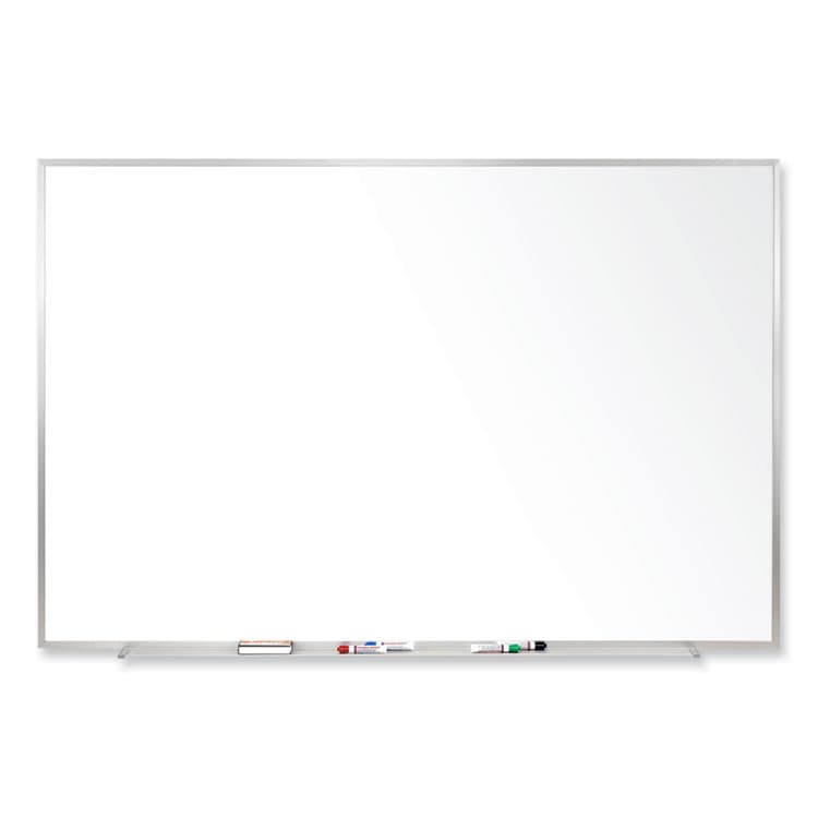 GHENT MANUFACTURING, Magnetic Porcelain Whiteboard with Aluminum Frame, 96.5" x 48.5", White Surface, Satin Aluminum Frame (GHEM1484)