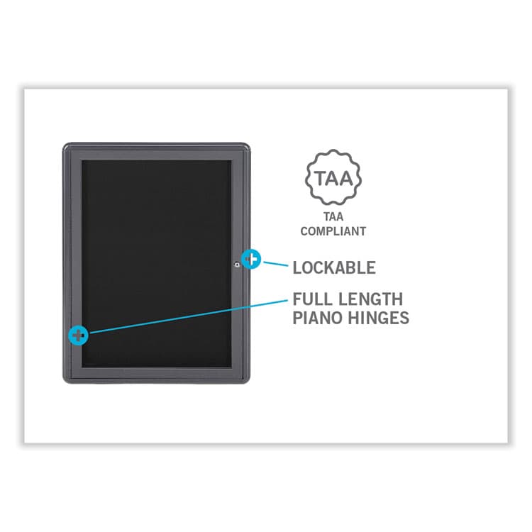 GHENT MANUFACTURING, Ovation 1 Door Enclosed Fabric Bulletin Board, 24.13" x 33.75", Beige Surface, Powder-Coated Gray Aluminum Frame (GHEOVG1F90) thumbnail 2