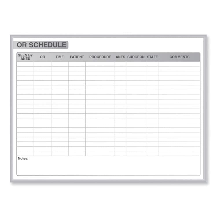 GHENT MANUFACTURING, OR Schedule Magnetic Whiteboard, Operating Room Scheduling Chart, 96.5" x 48.5", White/Gray Surface, Satin Aluminum Frame (GHEGRPM313S48)