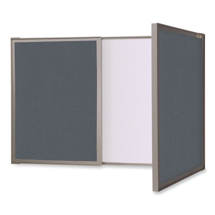 GHENT MANUFACTURING, VisuALL PC Whiteboard Cabinet with Fabric Bulletin Board Exterior Doors, 36" x 24", Gray/White Surface, Satin Aluminum Frame (GHE41302)