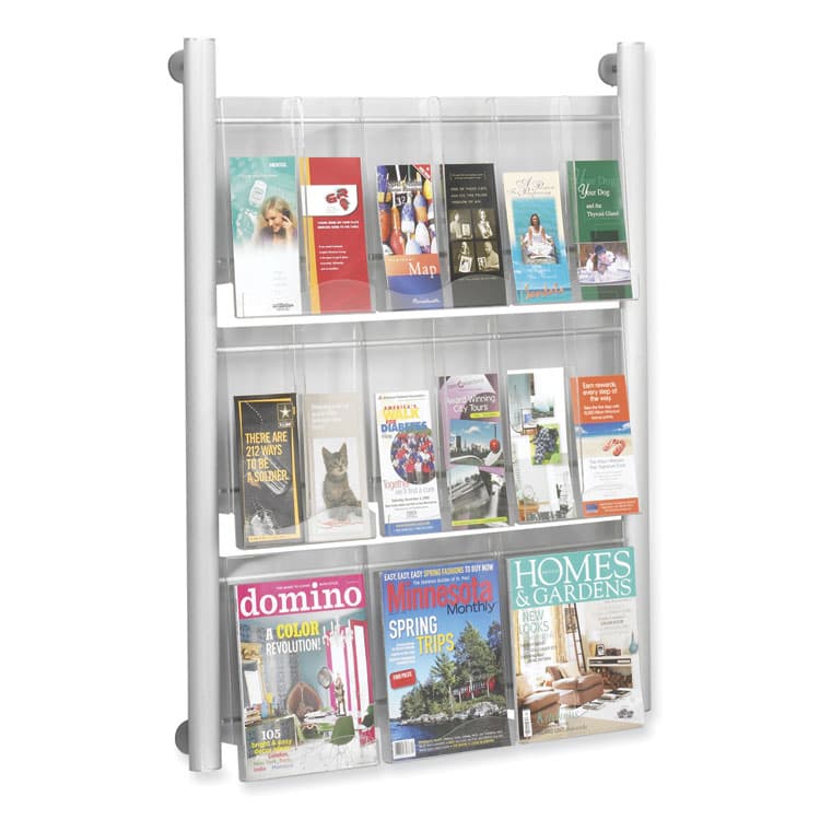 SAFCO PRODUCTS Luxe Magazine Rack, 9 Compartments, 31.75w x 5d x 41h, Clear/Silver (SAF4134SL) thumbnail 3