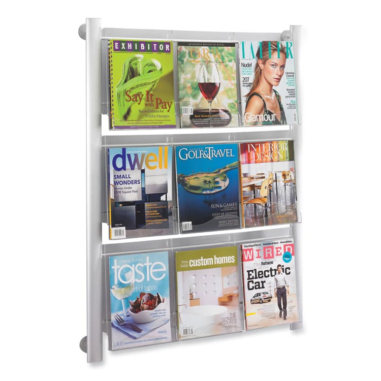 SAFCO PRODUCTS Luxe Magazine Rack, 9 Compartments, 31.75w x 5d x 41h, Clear/Silver (SAF4134SL) thumbnail 2