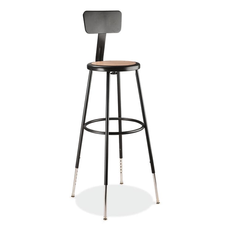 NATIONAL PUBLIC SEATING 6200 Series 32"-39" Height Adjustable Heavy Duty Stool With Backrest, Supports Up to 500 lb, Brown Seat, Black Base (NPS6230HB10)