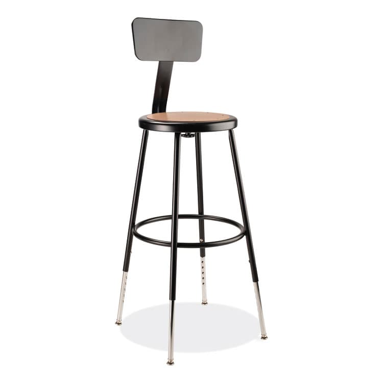 NATIONAL PUBLIC SEATING 6200 Series 25" to 33" Height Adjustable Heavy Duty Stool with Backrest, Supports Up to 500 lb, Brown Seat, Black Base (NPS6224HB10)