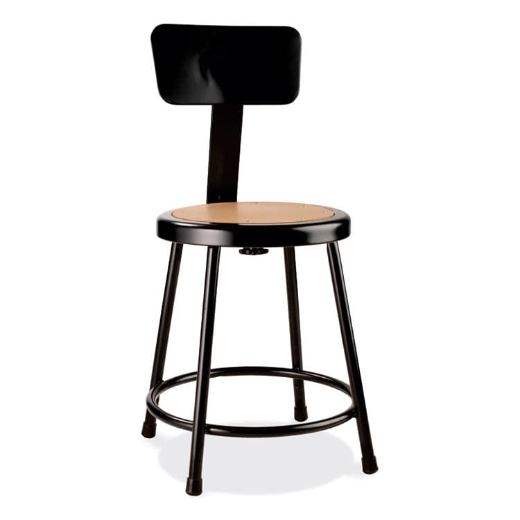 NATIONAL PUBLIC SEATING 6200 Series Heavy Duty Stool with Backrest, Supports Up to 500 lb, 18" Seat Height, Brown Seat, Black Back/Base (NPS6218B10)