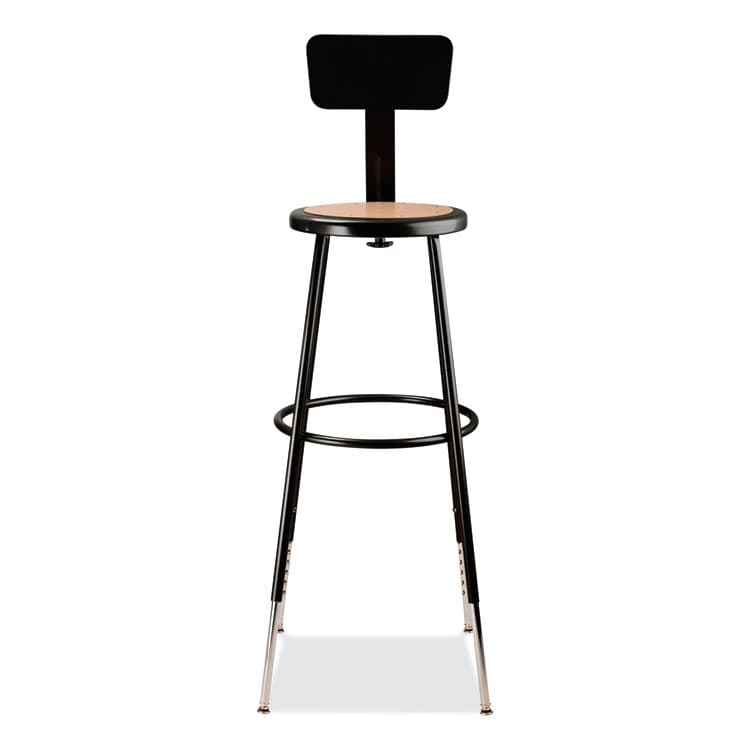 NATIONAL PUBLIC SEATING 6200 Series 32"-39" Height Adjustable Heavy Duty Stool With Backrest, Supports Up to 500 lb, Brown Seat, Black Base (NPS6230HB10) thumbnail 2