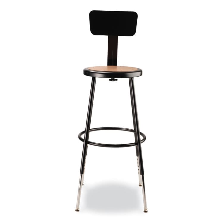 NATIONAL PUBLIC SEATING 6200 Series 25" to 33" Height Adjustable Heavy Duty Stool with Backrest, Supports Up to 500 lb, Brown Seat, Black Base (NPS6224HB10) thumbnail 2