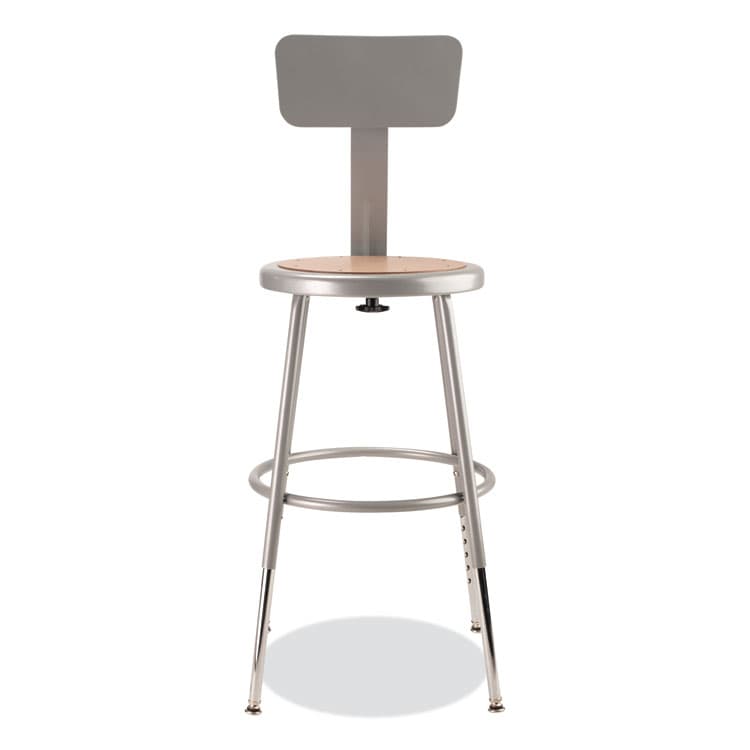 NATIONAL PUBLIC SEATING 6200 Series 19" to 27" Height Adjustable Heavy Duty Stool with Backrest, Supports 500 lb, Brown Seat, Gray Back, Gray Base (NPS6218HB) thumbnail 2