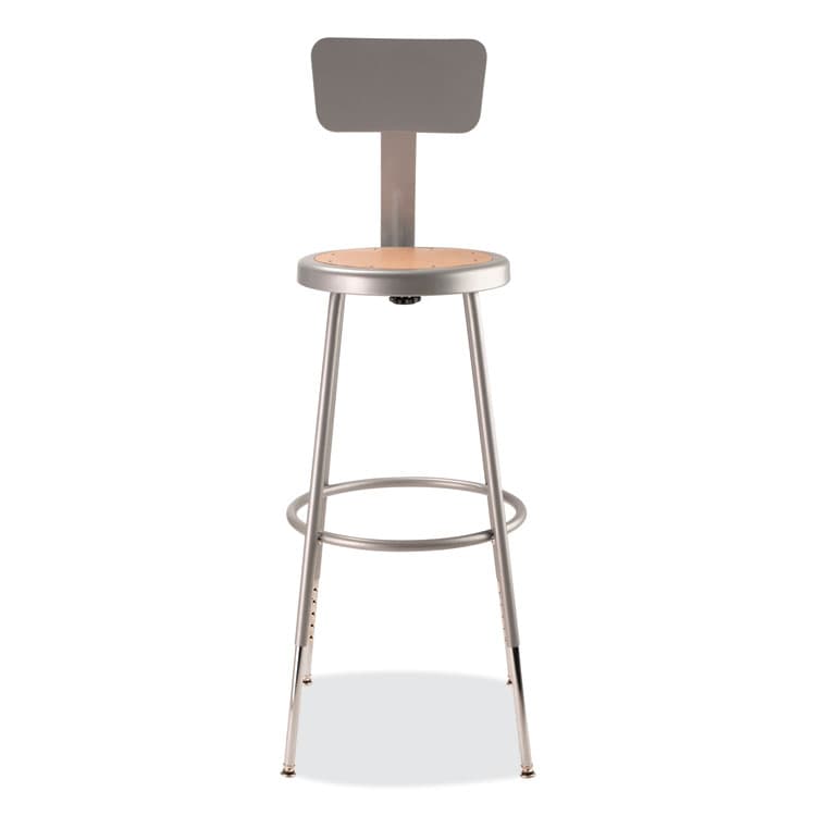 NATIONAL PUBLIC SEATING 6200 Series 25" to 33" Height Adjustable Heavy Duty Stool with Backrest, Supports Up to 500 lb, Brown Seat, Gray Base (NPS6224HB) thumbnail 2