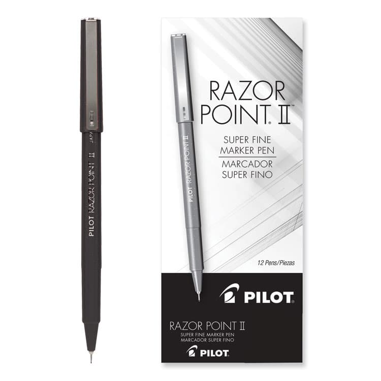 PILOT CORP. OF AMERICA Razor Point Fine Line Porous Point Pen, Stick, Extra-Fine 0.3 mm, Black Ink, Black Barrel, Dozen (PIL11001)