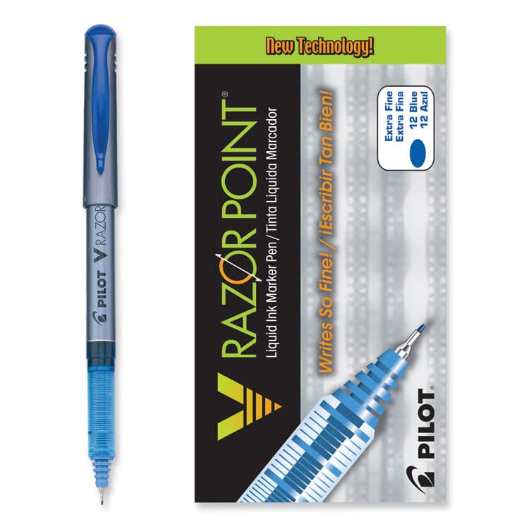 PILOT CORP. OF AMERICA V Razor Point Liquid Ink Porous Point Pen, Stick, Extra-Fine 0.5 mm, Blue Ink, Gray/Translucent Blue Barrel, Dozen (PIL11021)