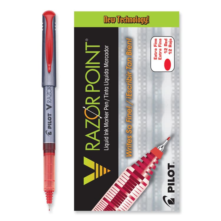 PILOT CORP. OF AMERICA V Razor Point Liquid Ink Porous Point Pen, Stick, Extra-Fine 0.5 mm, Red Ink, Gray/Translucent Red Barrel, Dozen (PIL11022)
