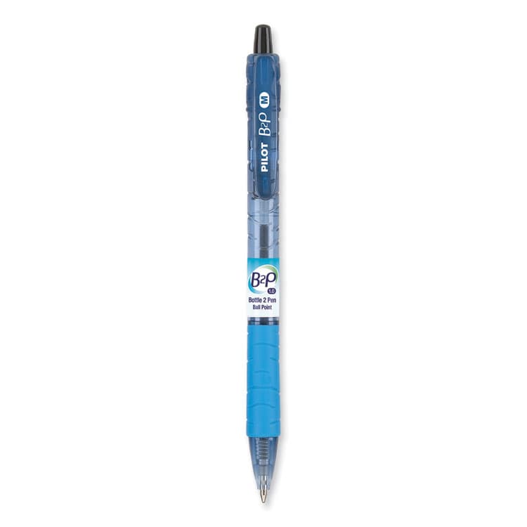 PILOT CORP. OF AMERICA B2P Bottle-2-Pen Recycled Ballpoint Pen, Retractable, Medium 1 mm, Black Ink, Translucent Blue Barrel, Dozen (PIL32800)