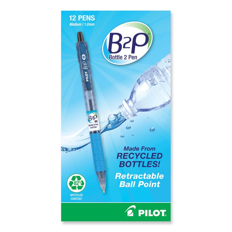 PILOT CORP. OF AMERICA B2P Bottle-2-Pen Recycled Ballpoint Pen, Retractable, Medium 1 mm, Black Ink, Translucent Blue Barrel, Dozen (PIL32800) thumbnail 2