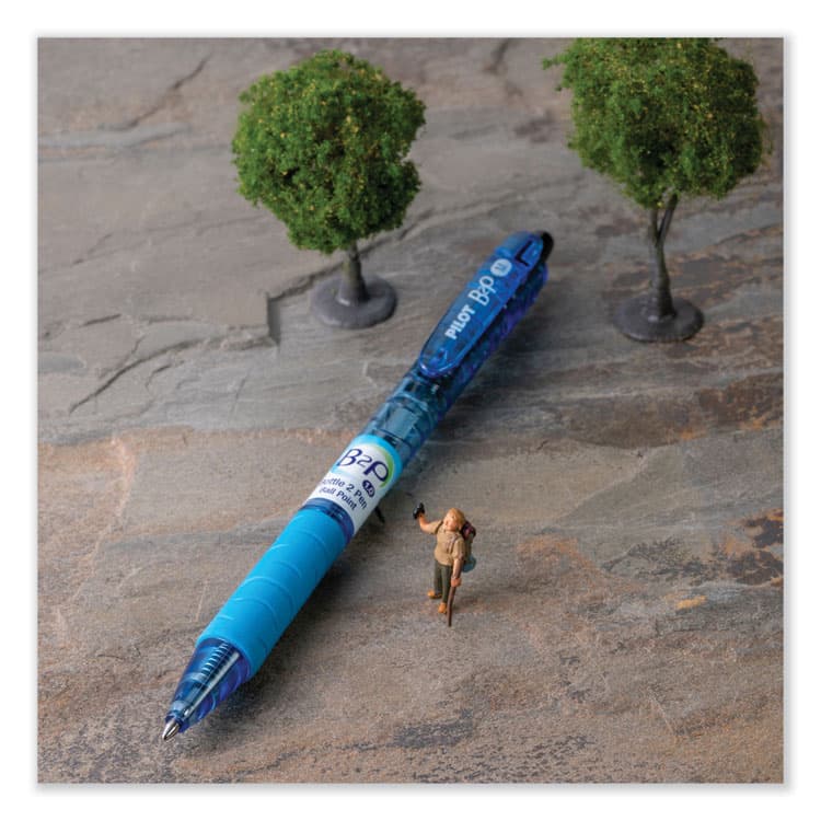 PILOT CORP. OF AMERICA B2P Bottle-2-Pen Recycled Ballpoint Pen, Retractable, Medium 1 mm, Black Ink, Translucent Blue Barrel, Dozen (PIL32800) thumbnail 3
