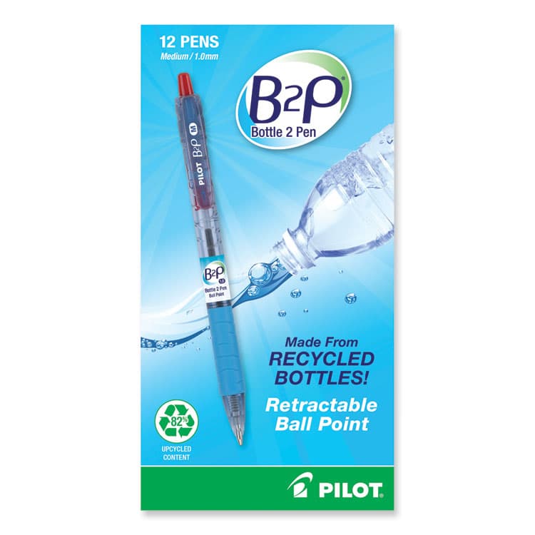 PILOT CORP. OF AMERICA B2P Bottle-2-Pen Recycled Ballpoint Pen, Retractable, Medium 1 mm, Red Ink, Translucent Blue Barrel, Dozen (PIL32802) thumbnail 2