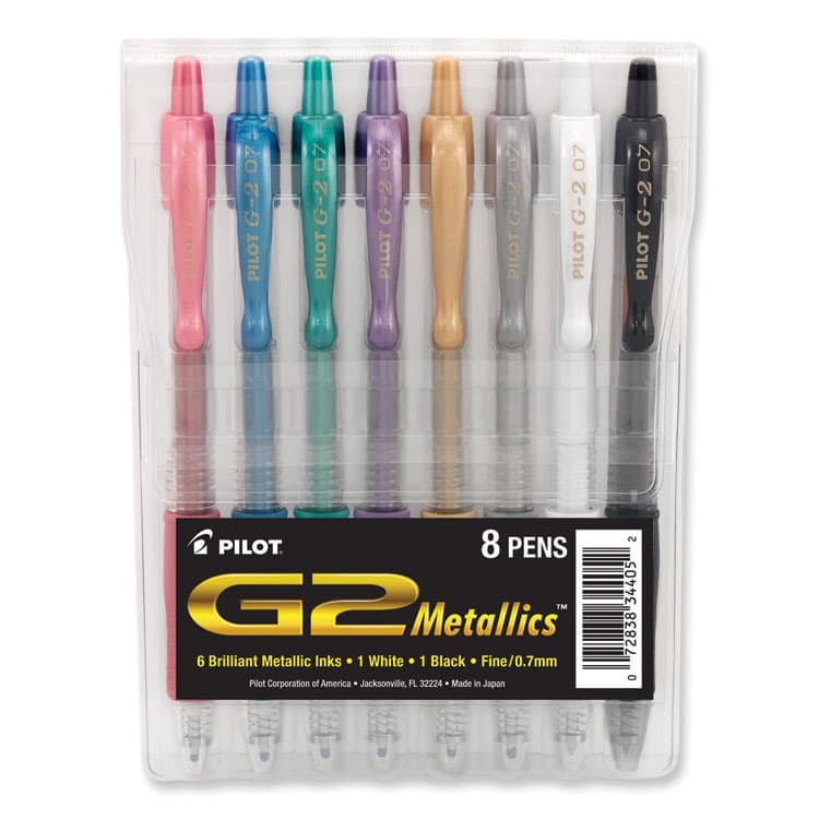 PILOT CORP. OF AMERICA G2 Metallics Gel Pen, Retractable, Fine 0.7 mm, Assorted Ink and Barrel Colors, 8/Pack (PIL34405)