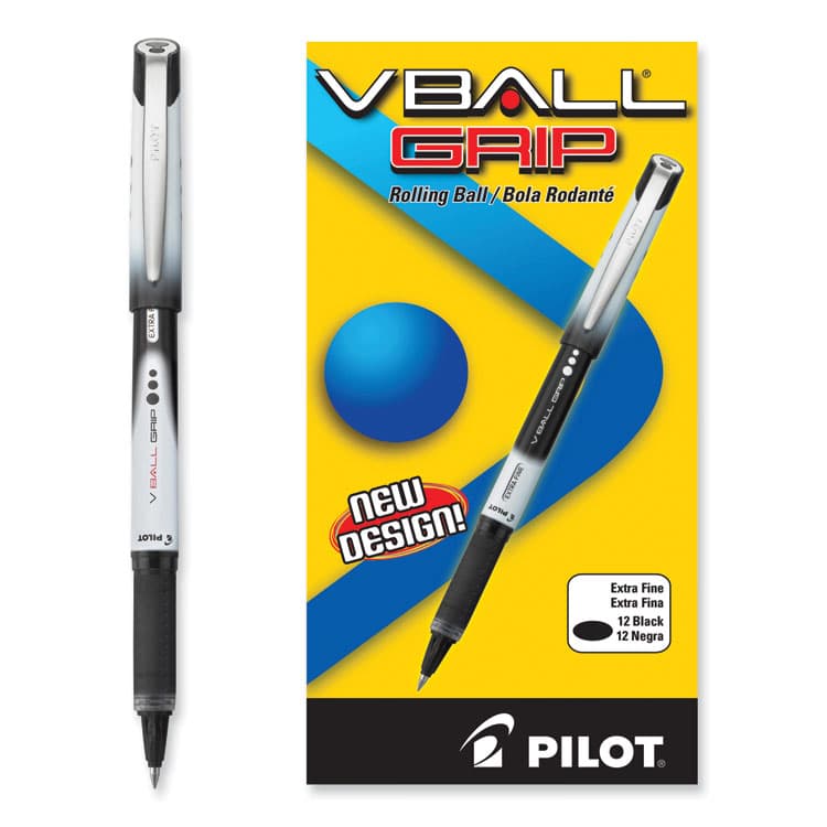 PILOT CORP. OF AMERICA VBall Grip Liquid Ink Rollerball Pen, Stick, Extra-Fine 0.5 mm, Black Ink, Black/White Barrel, Dozen (PIL35470) thumbnail 4