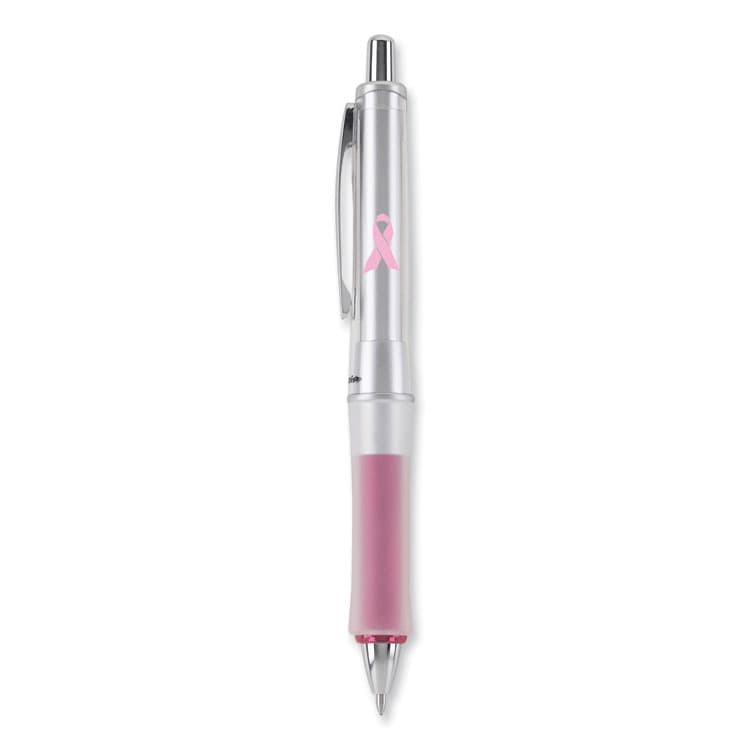 PILOT CORP. OF AMERICA Dr. Grip Center of Gravity Breast Cancer Awareness Ballpoint Pen, Retractable, Medium 1 mm, Black Ink, Silver/Pink Barrel (PIL36192)