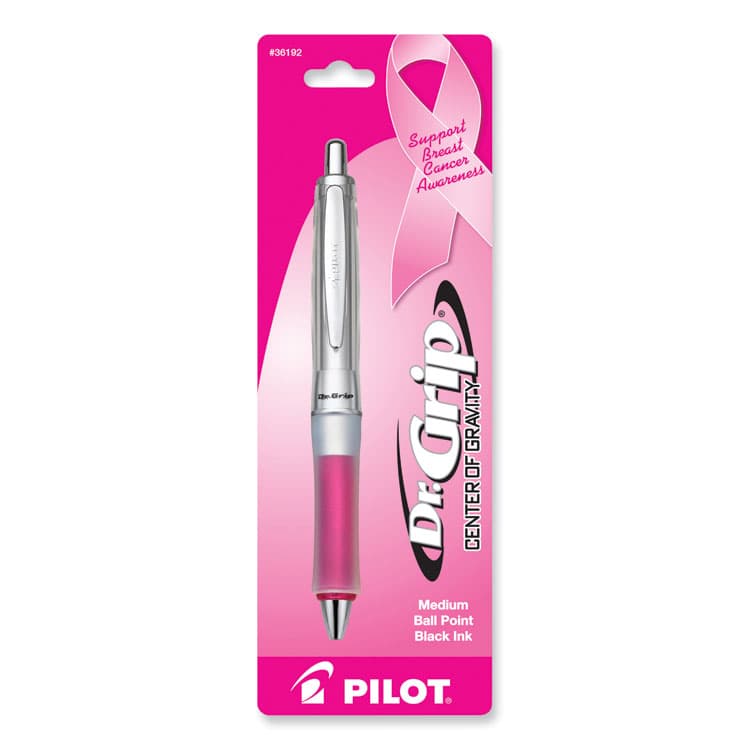 PILOT CORP. OF AMERICA Dr. Grip Center of Gravity Breast Cancer Awareness Ballpoint Pen, Retractable, Medium 1 mm, Black Ink, Silver/Pink Barrel (PIL36192) thumbnail 2