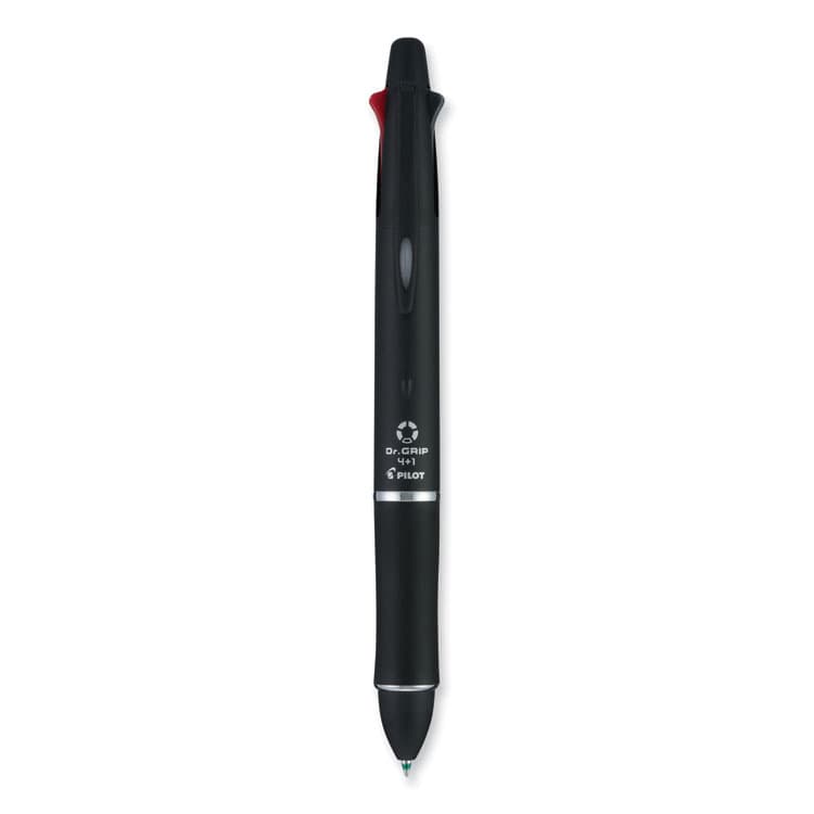PILOT CORP. OF AMERICA Dr. Grip 4 + 1 Multi-Color Ballpoint Pen/Pencil, Retractable, 0.7mm Pen/0.5mm Pencil, Black/Blue/Green/Red Ink, Black Barrel (PIL36220)