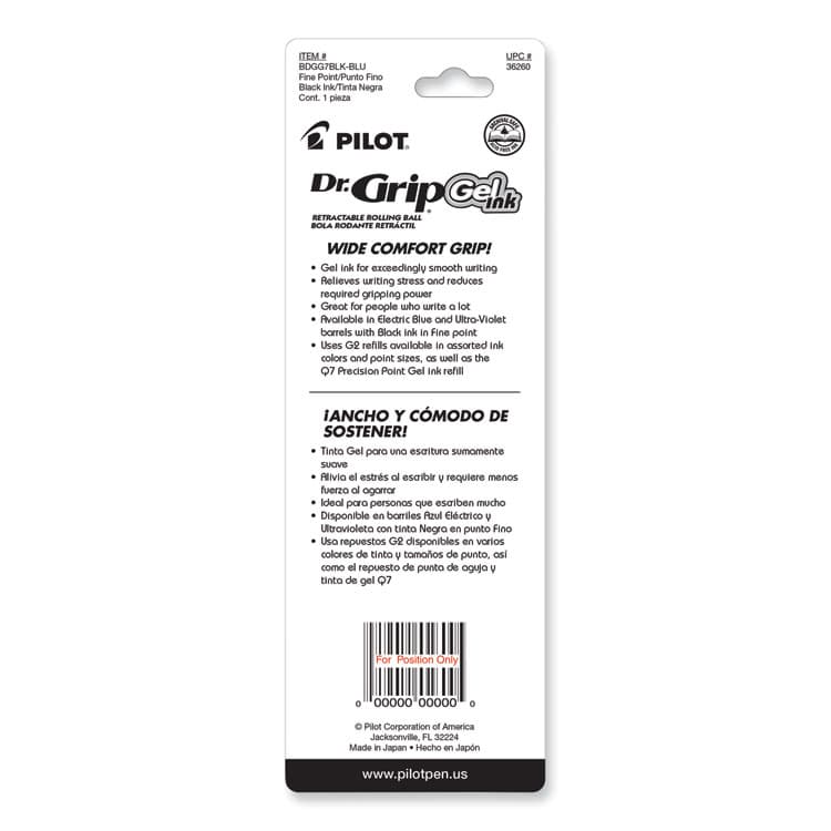 PILOT CORP. OF AMERICA Dr. Grip Gel Pen, Retractable, Fine 0.7 mm, Black Ink, Translucent Blue Barrel (PIL36260) thumbnail 3